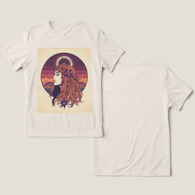 T-Shirt 70-tal Boho Juvelton Feministisk Kraft Gra (Design fram och bak)