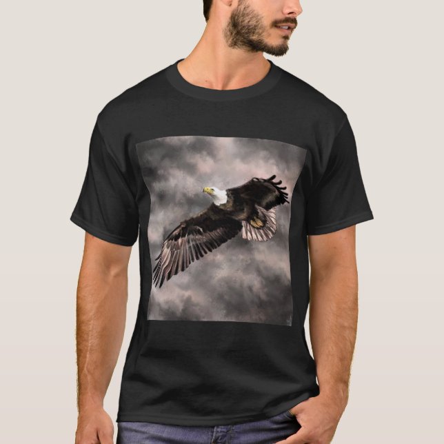 T-Shirt American Örn som flyger i stormmoln (Framsida)