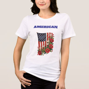 T-Shirt-Amerikansk flagga Blommig dam-T-shirt T Shirt