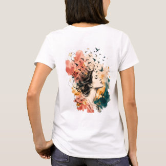 T-shirt Artistique Femme et Oiseaux