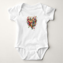 T-Shirt baby body overall hjärta och blommor