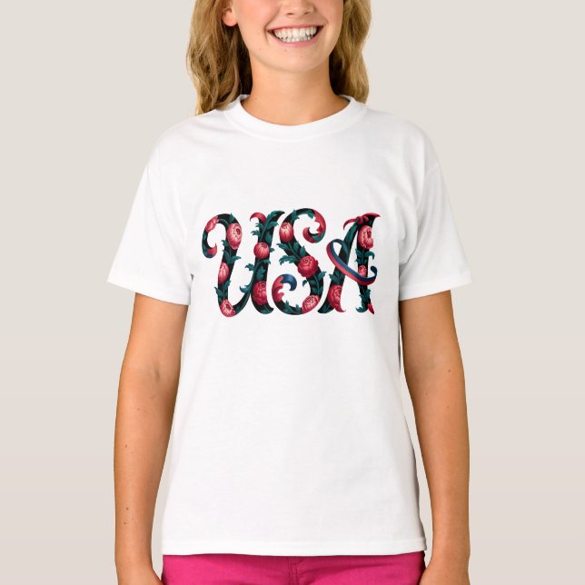 T-Shirt-Barn Blommig USA T-Shirt (Framsida)