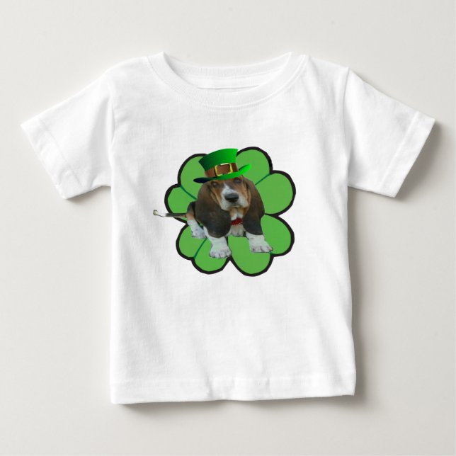 T-Shirt Basset Hound Lycklig St. Patrick's Klöver (Framsida)