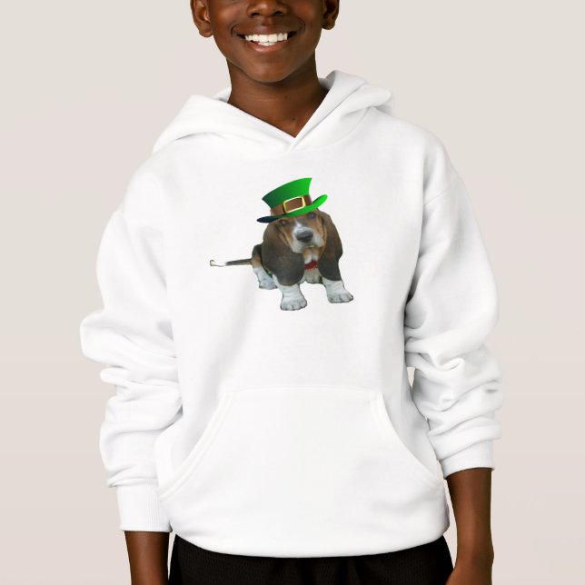 T-Shirt Basset Hound Lycklig St. Patrick's Klöver (Framsida)
