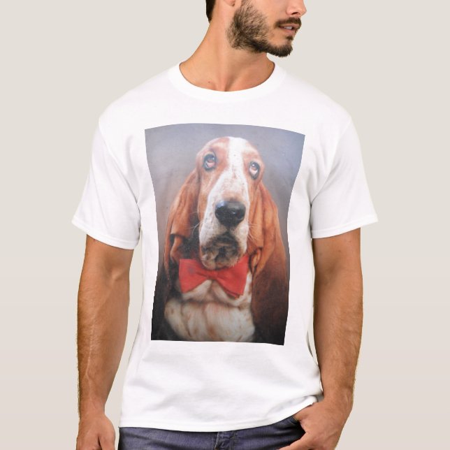 T-Shirt Basset Hound Red Bow Tie (Framsida)