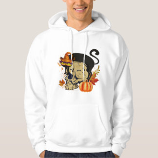 T- Shirt Black Cat och Human Skeleton Halloween Hoodie