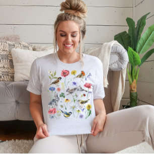 T-shirt, Blommigt-kanin Fågelskjorta T Shirt