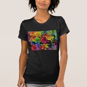T-Shirt-Blommigt med flera Färgader (svart) T Shirt