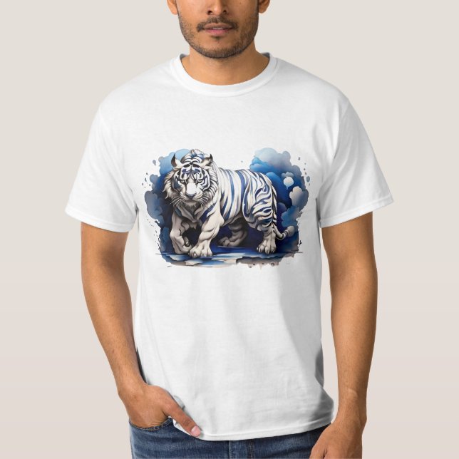 T-Shirt Blue Tiger på moln Design Arg Stalking (Framsida)