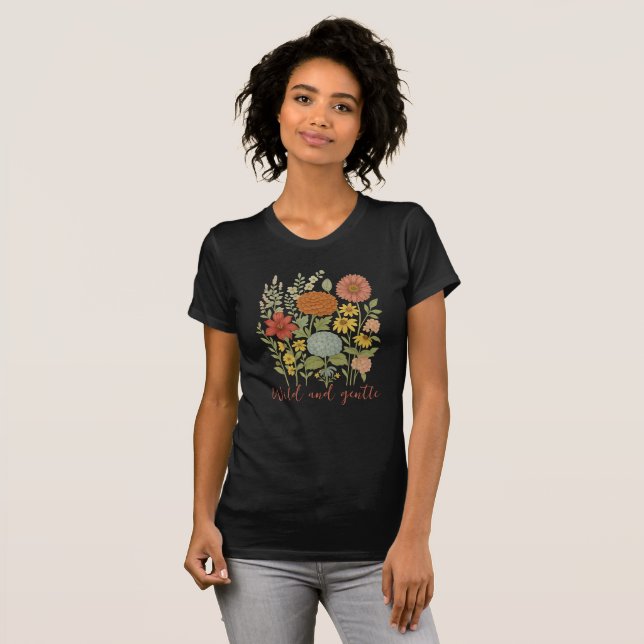 T-shirt bohème floral "Wild and Gentle" Inspirant (Hel framsida)