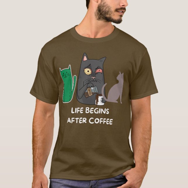 T-Shirt cat bilder för kaffe älskare brun (Framsida)