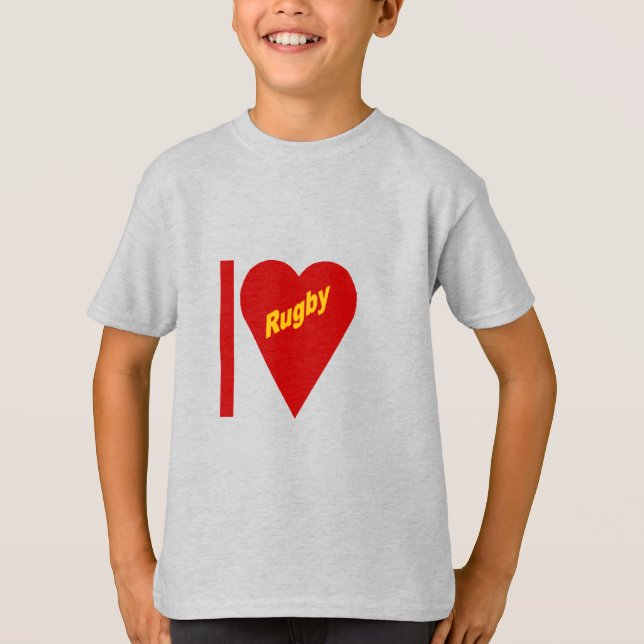 T-shirt cendre enfants I  LOVE RUGBY  (Framsida)