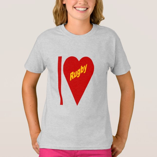 T-shirt cendre filles  I LOVE RUGBY (Framsida)
