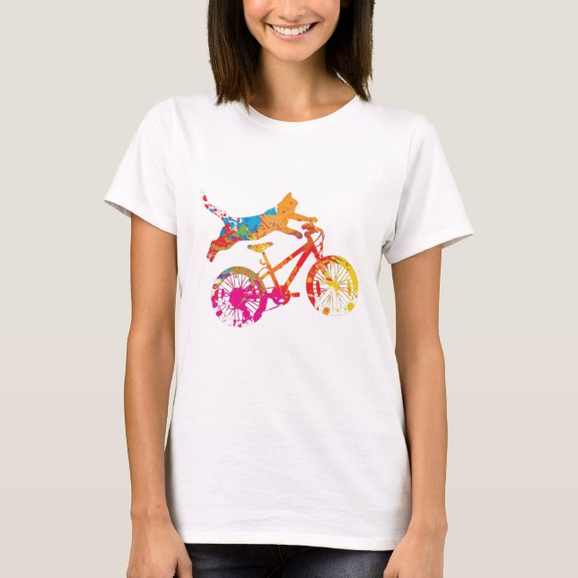 T-shirt Chat drôle sur un vélo en peinture. (Framsida)
