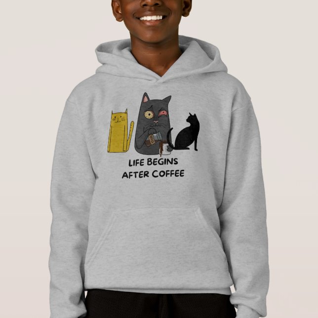 T-Shirt children cat bilder för kaffe älskare (Framsida)
