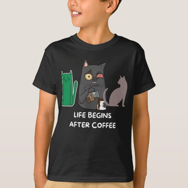 T-Shirt children cat bilder för kaffe älskare (Framsida)