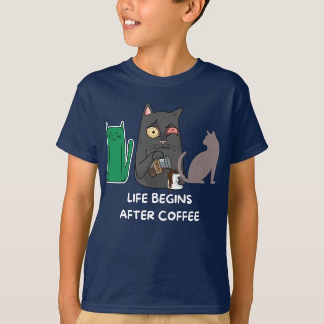 T-Shirt children cat bilder för kaffe älskare (Framsida)