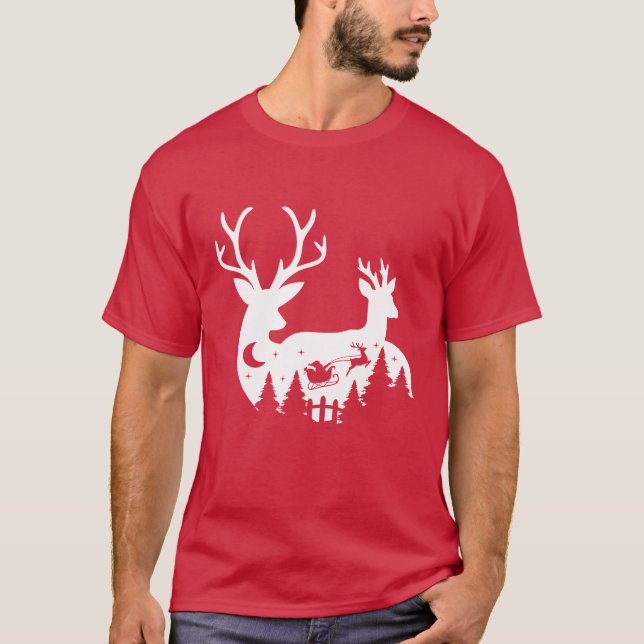 T-Shirt : Christmas Reindeer and Santa (red) (Framsida)