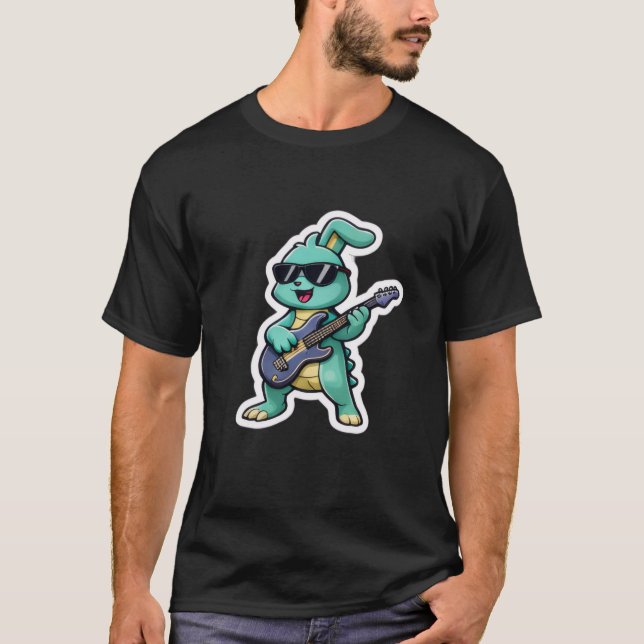 T-shirt – Cool Guitar Bunny Cartoon  (Framsida)