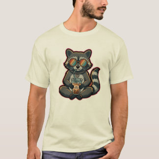 T-Shirt Cool Raccoon Dricker Oatmjölk Iced Coffee