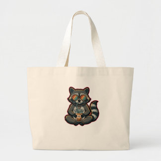 T-Shirt Cool Raccoon Dricker Oatmjölk Iced Coffee Jumbo Tygkasse