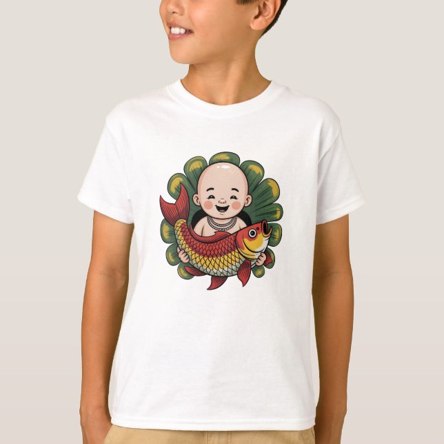 T-Shirt | Cute Boy med Lucky Koi (Framsida)