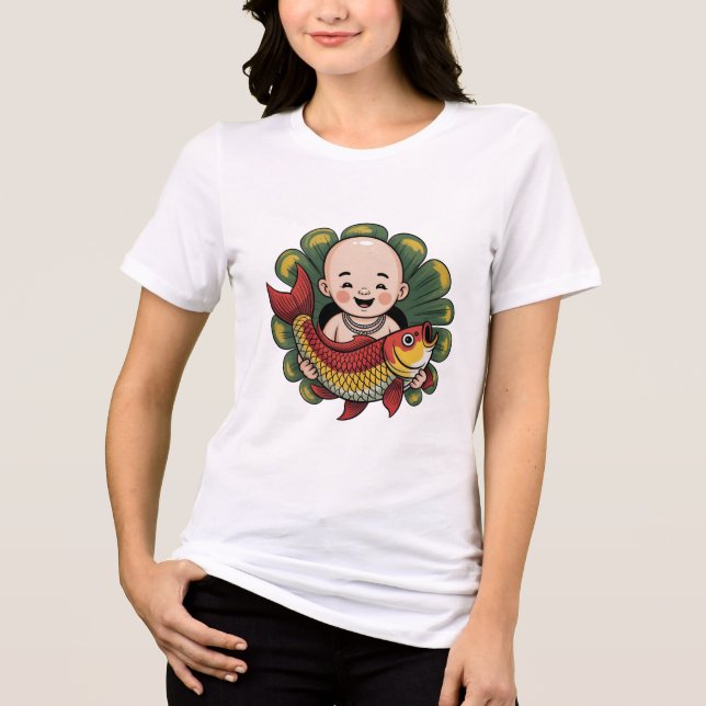 T-Shirt | Cute Boy med Lucky Koi (Framsida)