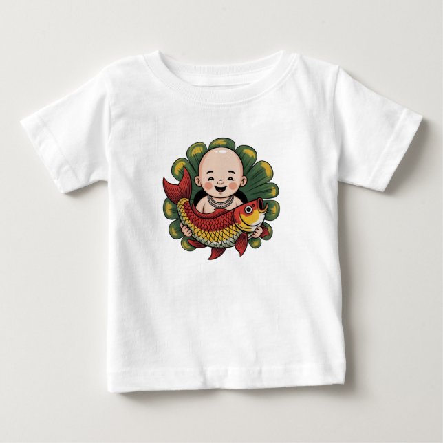 T-Shirt | Cute Boy med Lucky Koi (Framsida)