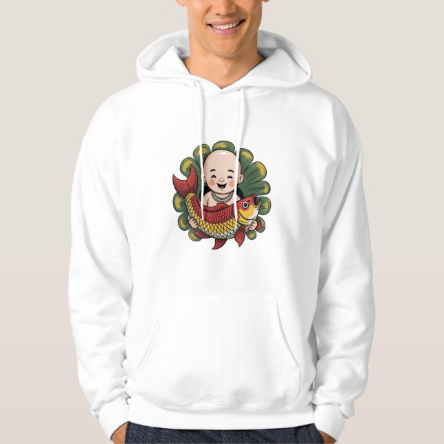 T-Shirt | Cute Boy med Lucky Koi Hoodie (Framsida)