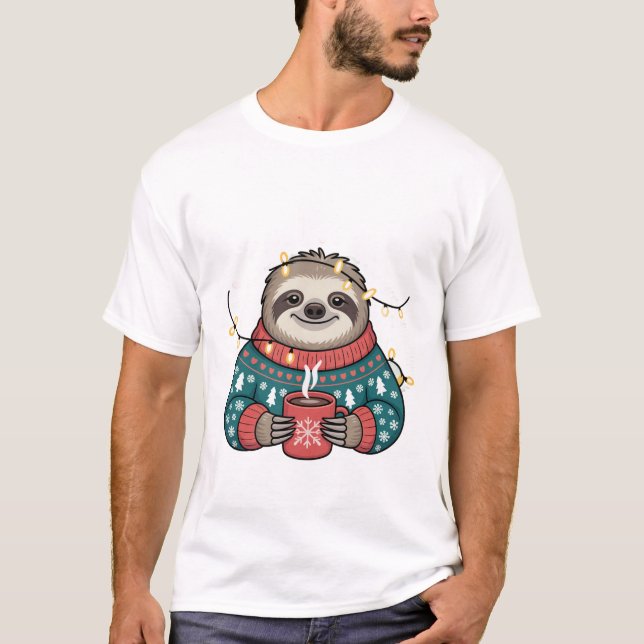 T-Shirt Cute Christmas Sloth Tee | Funny Holiday  (Framsida)