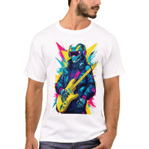T-Shirt Cyberpunk Robotgitarrist Synthwave Art T-s
