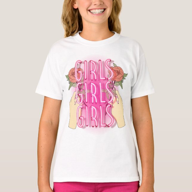 T-shirt design av flickor blommor (Framsida)