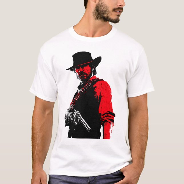 T-shirt design av röd konturtecknad cowboy  (Framsida)
