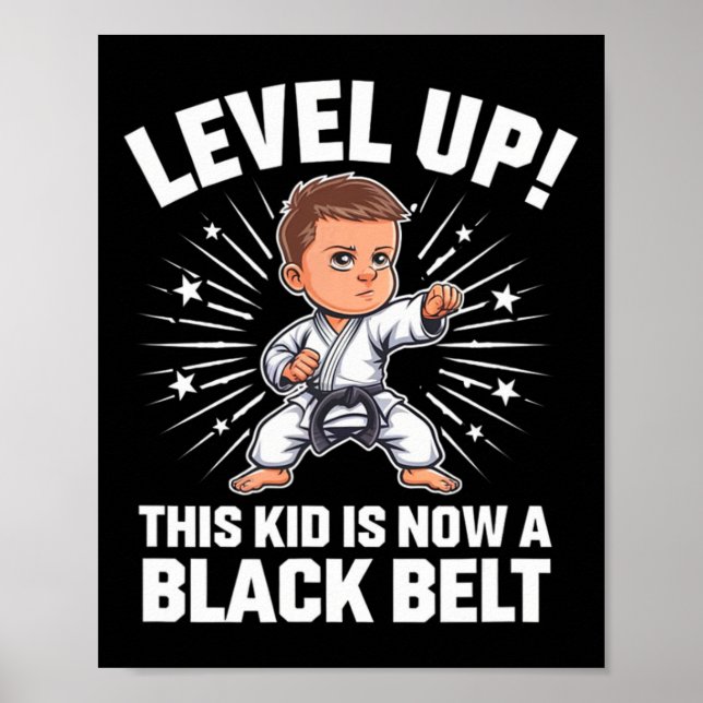 T-shirt design för barn karateuniform svart bälte poster (Framsidan)