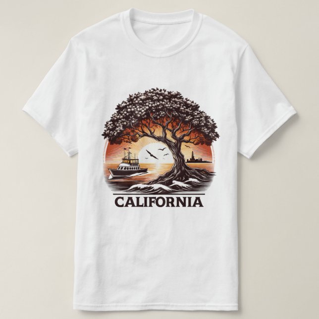 T-Shirt Design of sunset of sea with California (Design framsida)