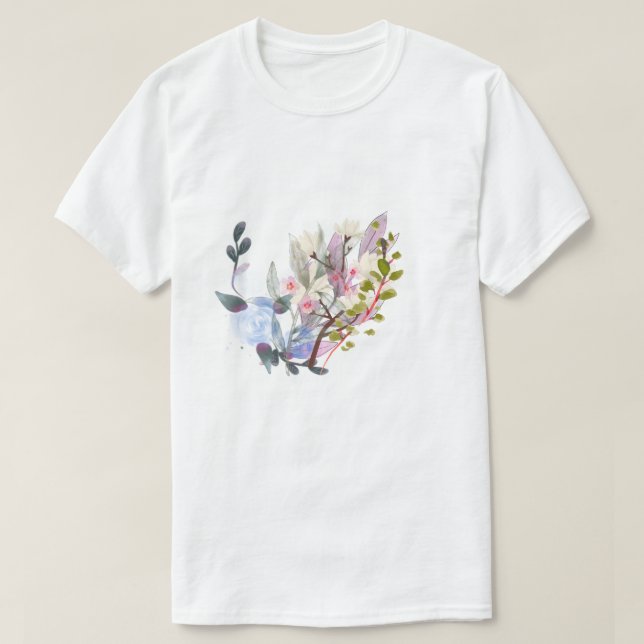 T-Shirt Elegant Botanisk Blomma & Löv Konst  (Design framsida)