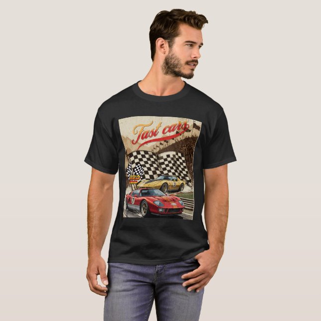 T-Shirt Fas Cars Racing Retro Graphic Tee for Car  (Hel framsida)