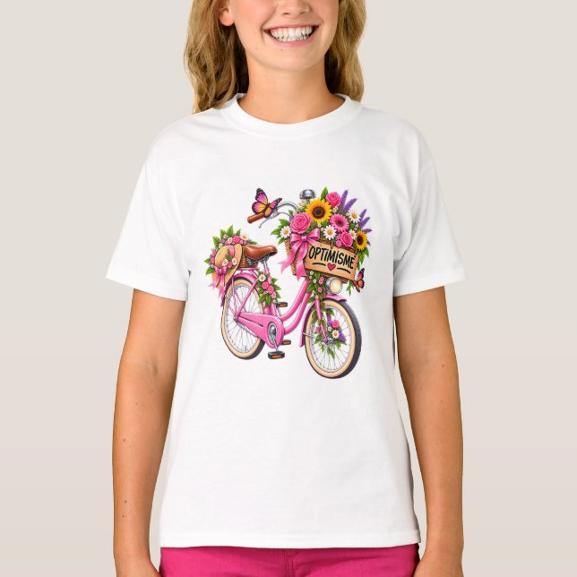 T-Shirt Femme Fleuri « Optimisme » – Vélo Rose et  (Framsida)