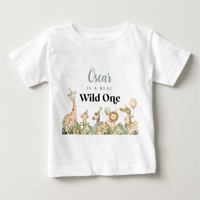 T-shirt för 1-årsdag med vilda djur Safari Djur Po (Framsida)