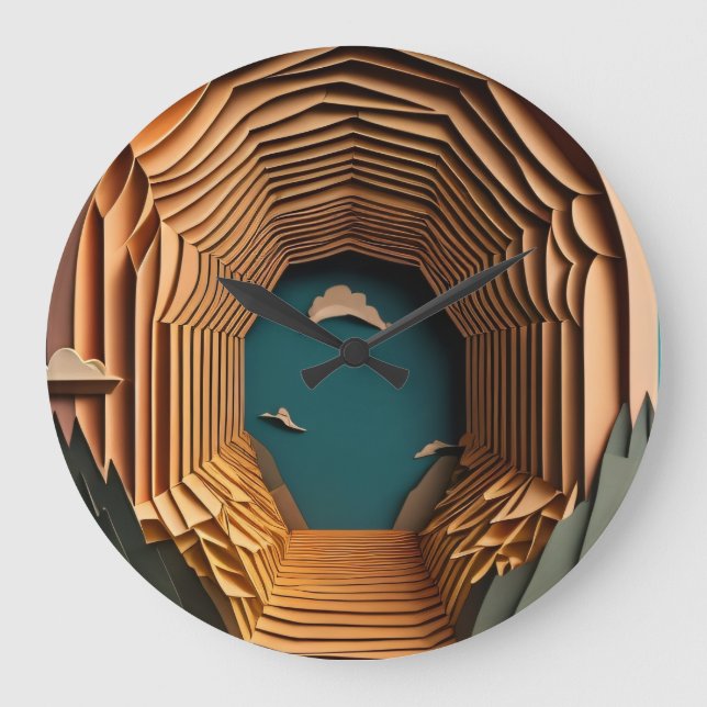 T-shirt för 3D-Papper konstdesign Stor Klocka (Framsida)