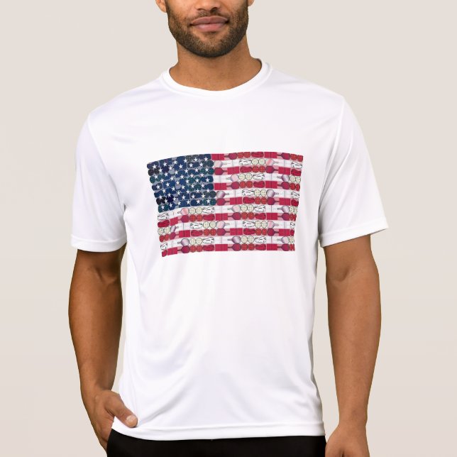 T-shirt för amerikansk Flagga Pickleball Performan (Framsida)