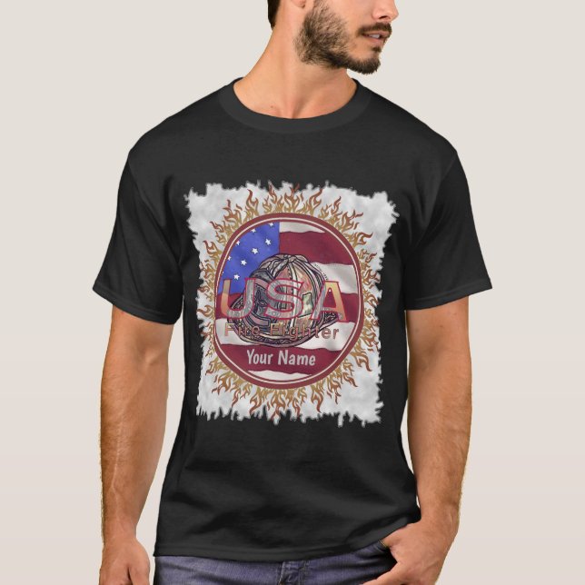 T-shirt för amerikanska Flagga-brandmän (Framsida)