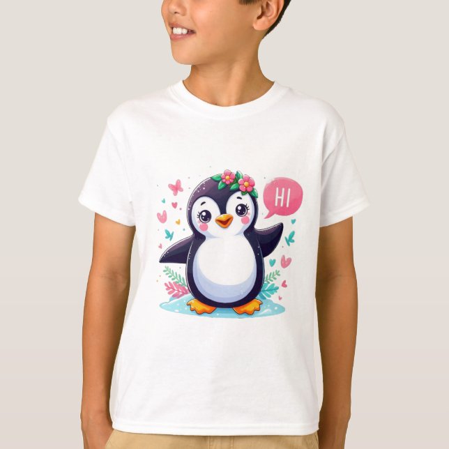 T-shirt för barn med Cute Penguin Skriv ut (Framsida)