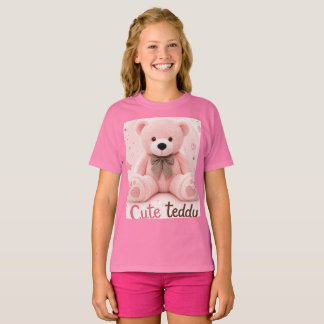 T-shirt för barn med rosa teddybjörn.