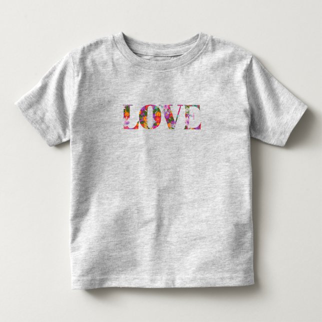 T-shirt för barn med texten "Kärlek" och blommor (Framsida)