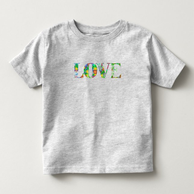 T-shirt för barn med texten "Kärlek" och blommor (Framsida)