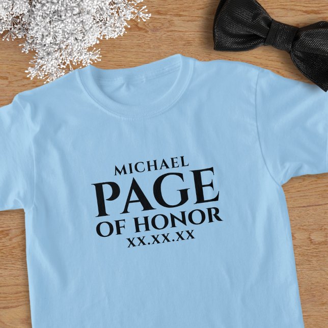 T-shirt för barn som är brölloppsusher och Page of (Add your Page of Honor's name and your wedding date)