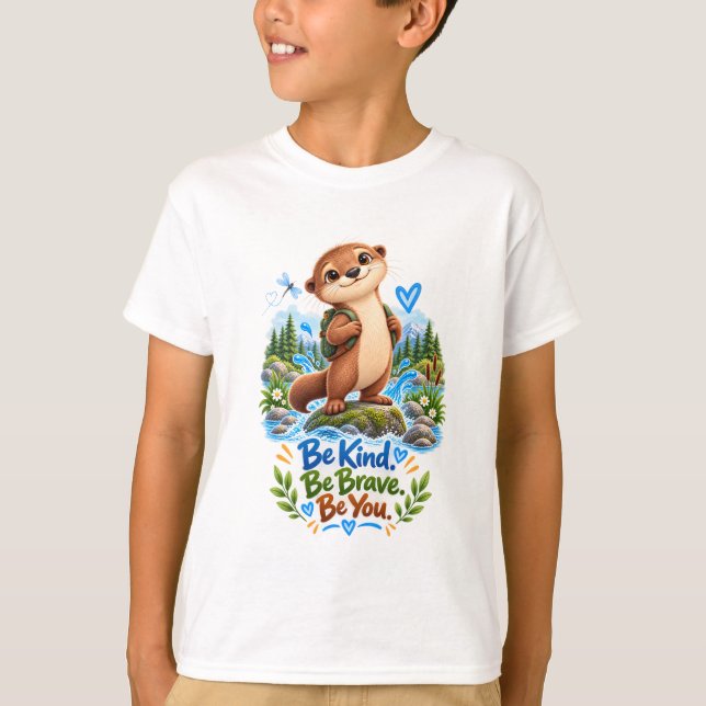 T-shirt för barn - Söt utter - Var snäll, vara mod (Framsida)