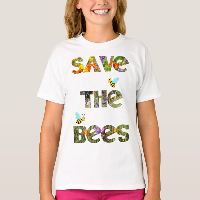 T-shirt för barn Spara bina Färggloda vilda blommo (Framsida)