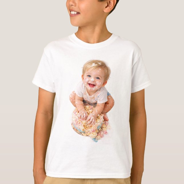 T-shirt för barnets första födelsedag med tårt-sma (Framsida)